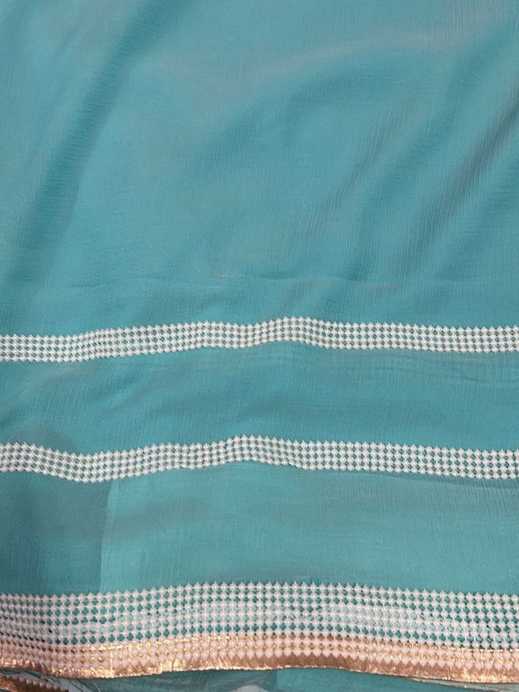 Light Blue Saree With Pearl Border