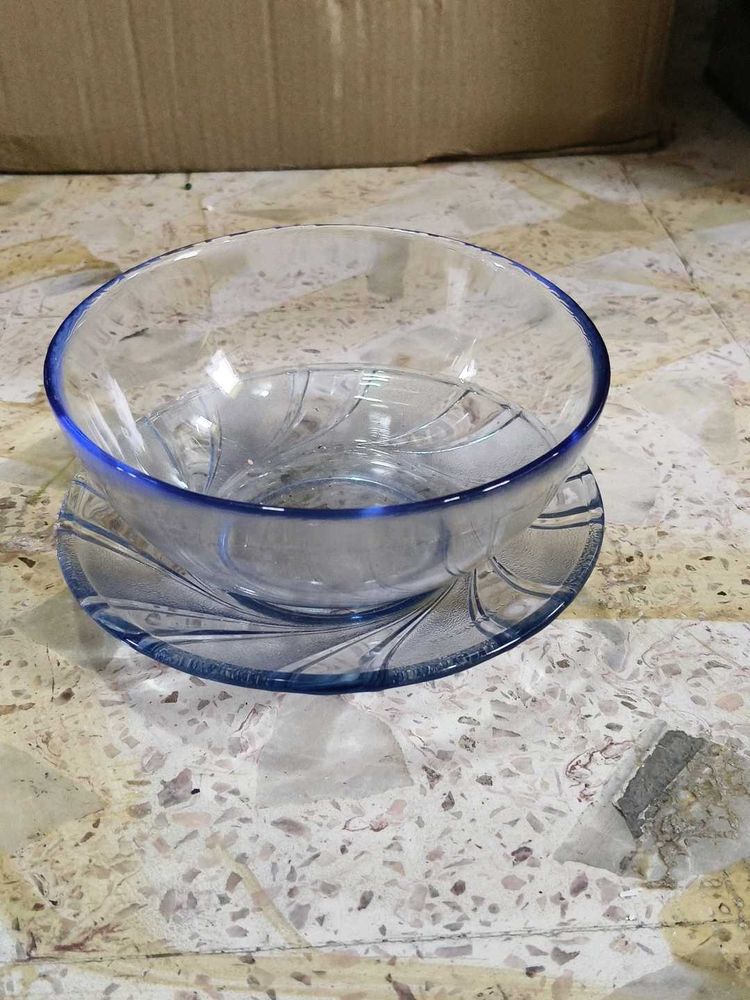 Elegant Blue Rimmed Glass Bowl