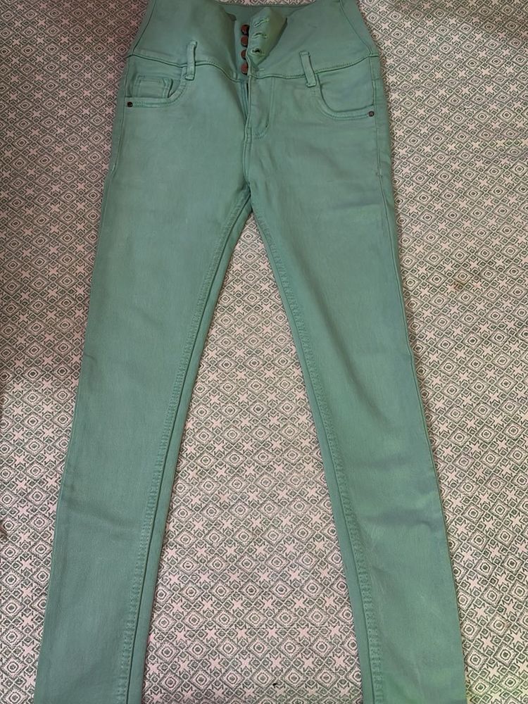High-Waisted Mint Green Skinny Jeans