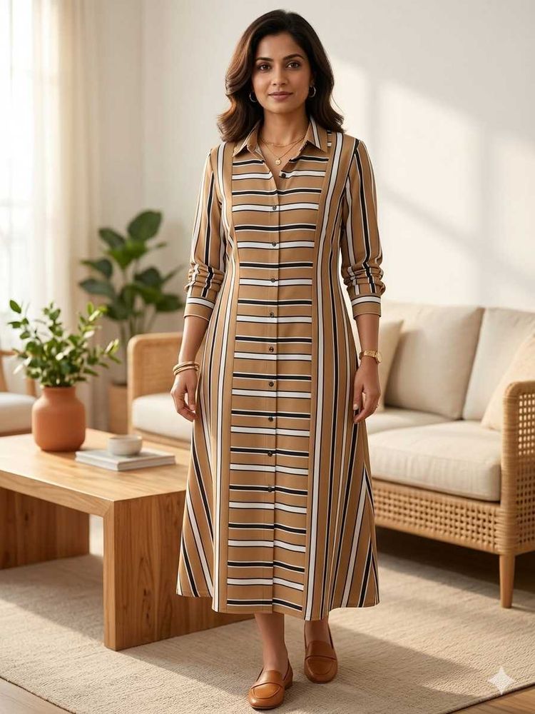 Stylish Striped Button-Up Midi Dress