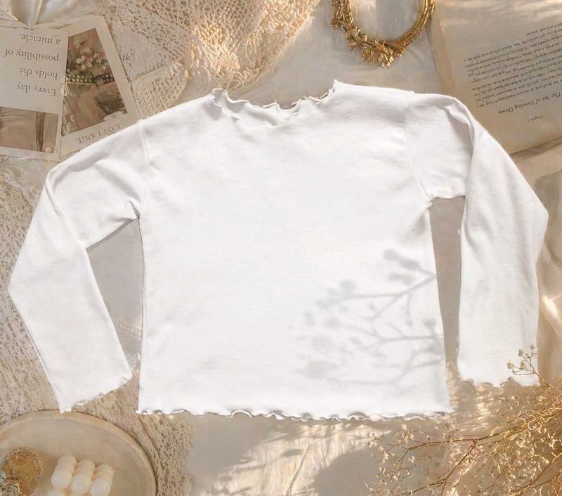 White Lettuce Trim Long Sleeve Top