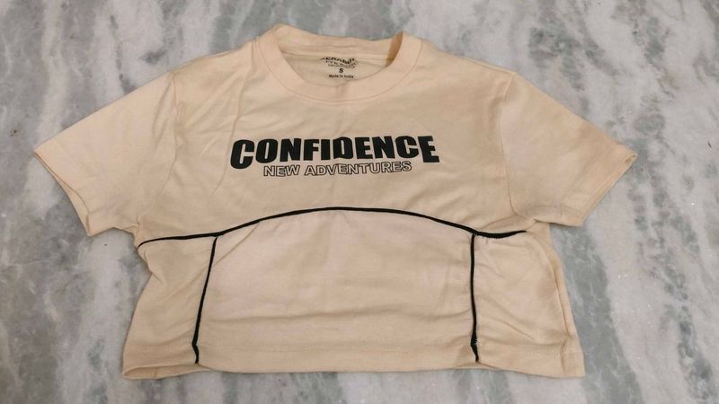 Cream Graphic Print Cropped T-Shirt