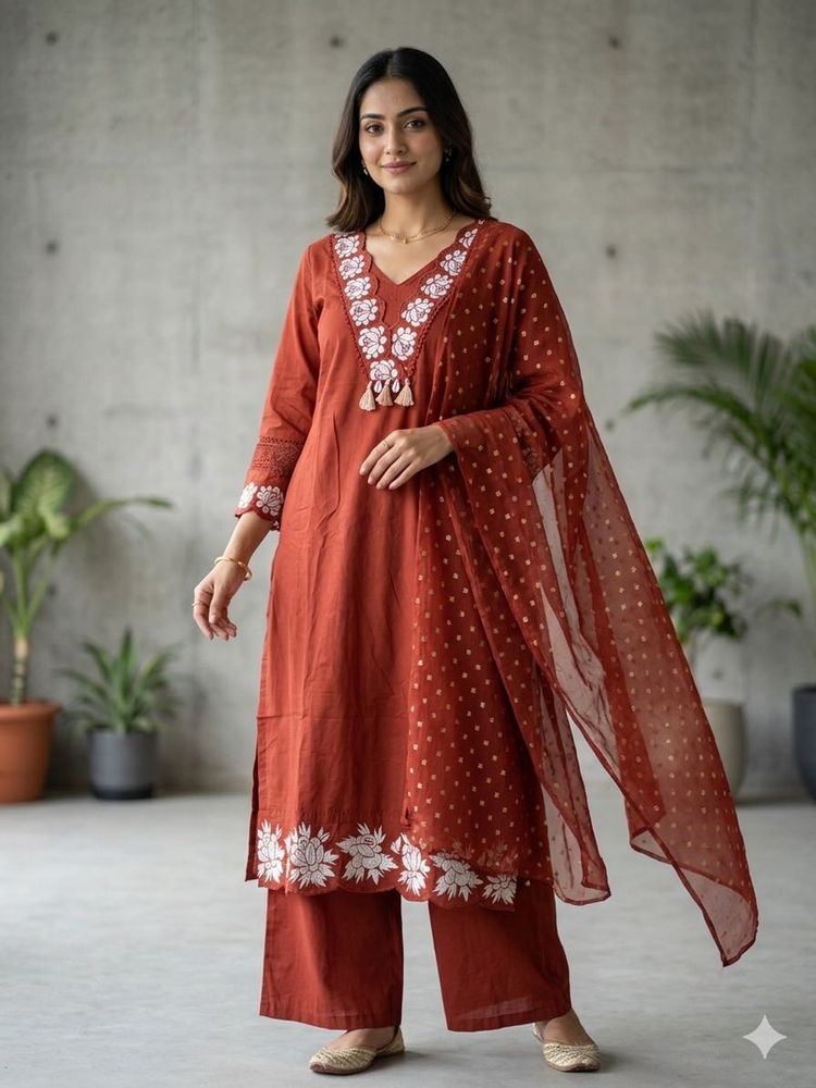 Elegant Rust Kurta Set with Dupatta