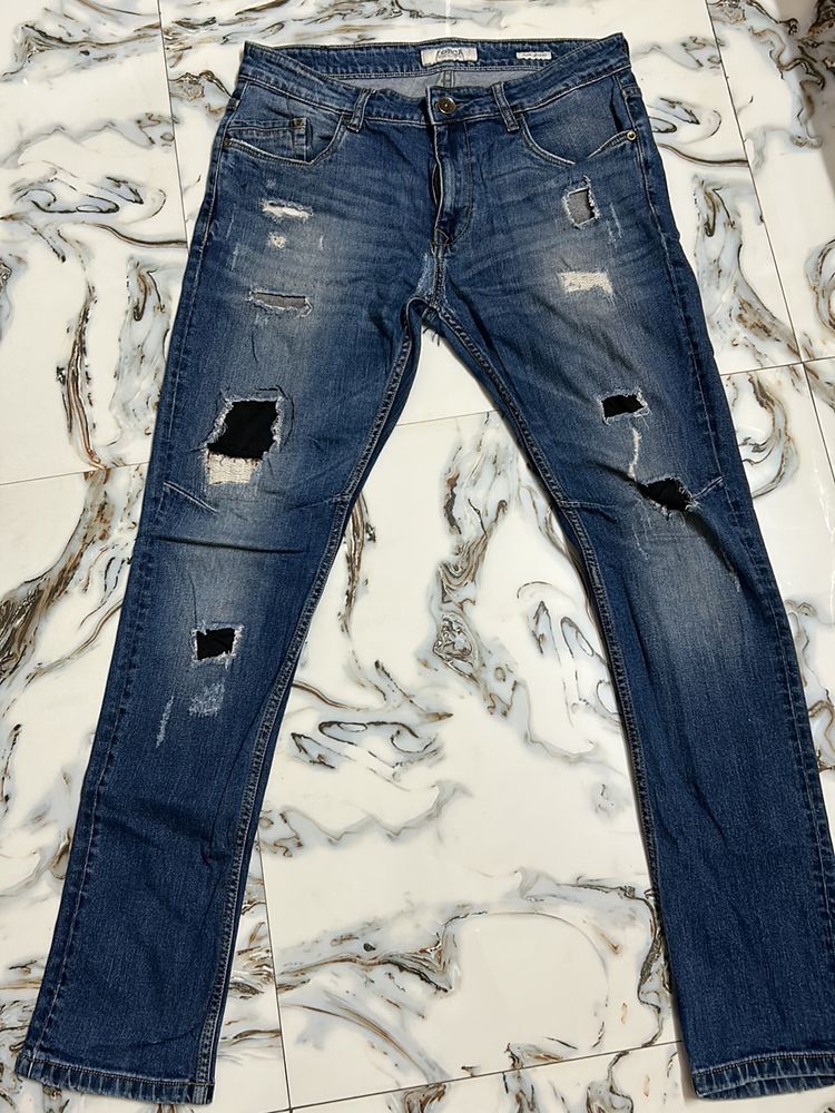 Blue Denim Ripped Jeans