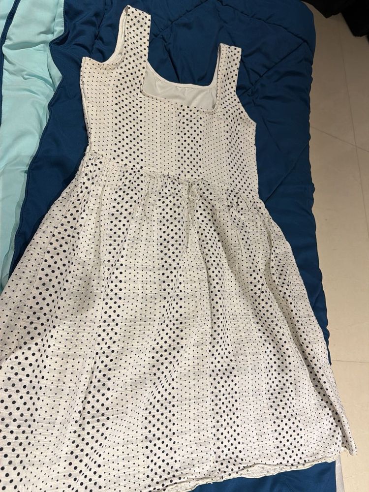 White Cotton Polka Dot Fit &amp; Flare Midi Sundress