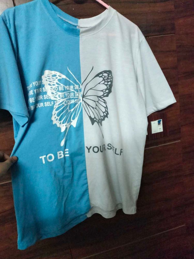 Split Color Butterfly Graphic Tee