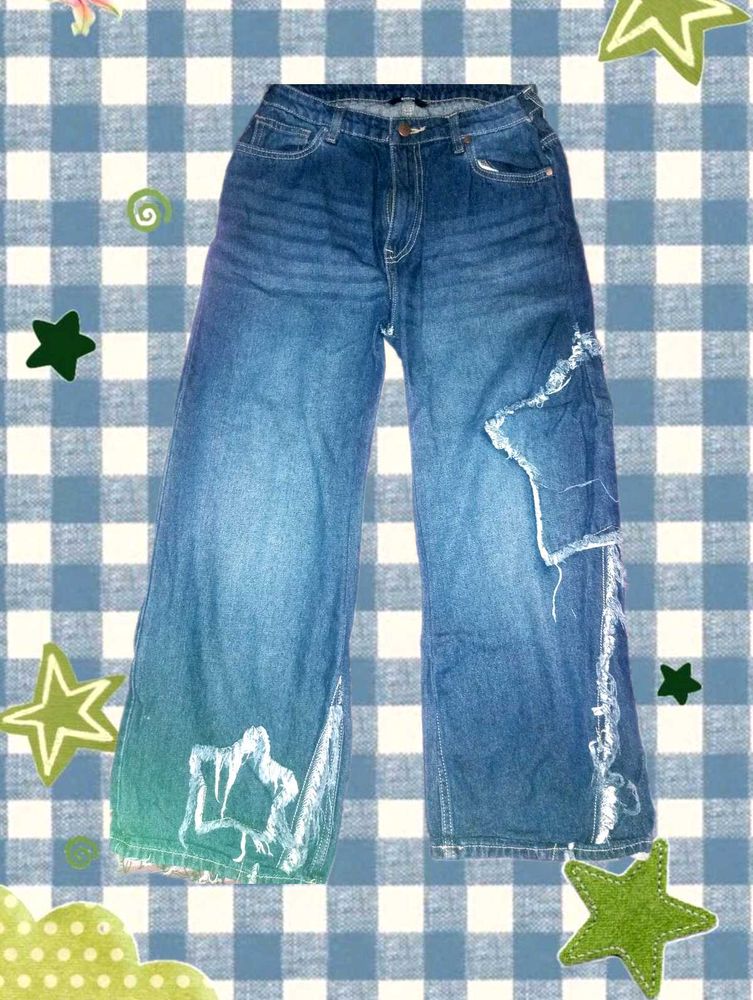 Wide Leg Jeans with Star Design