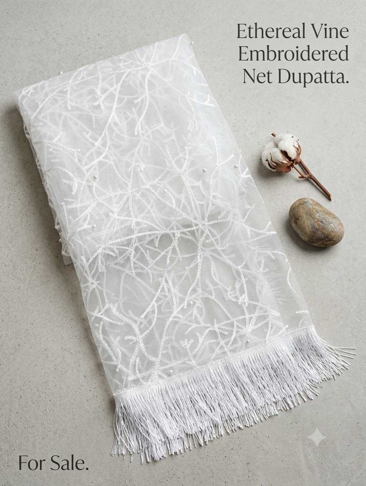 White Embroidered Net Dupatta