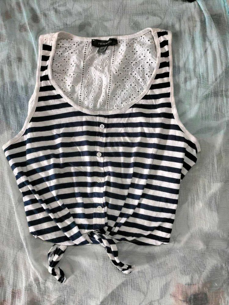 Striped Tie-Front Crop Top