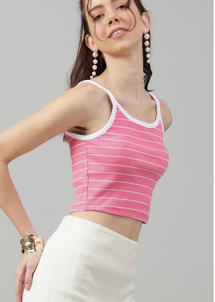 Pink Striped Cropped Tank Top