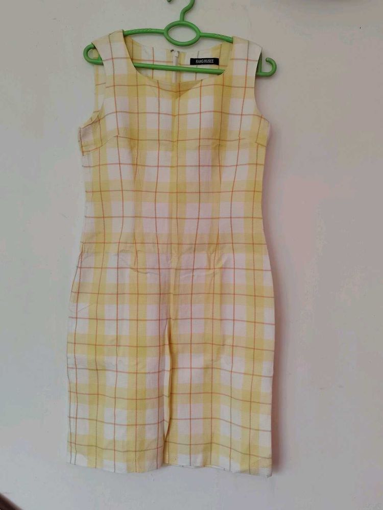 Yellow Plaid Sleeveless Dress