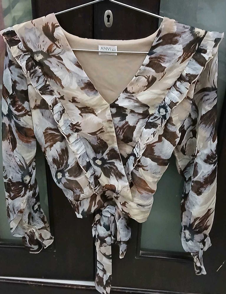 Bohemian Floral Print Wrap Blouse
