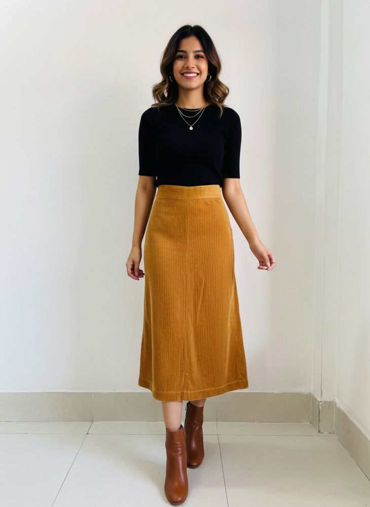 Zara Mustard Corduroy Midi Skirt