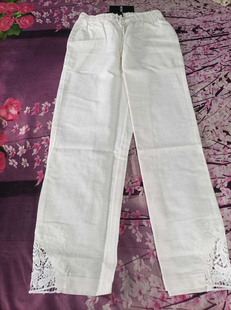 Elegant White Lace Trimmed Palazzos