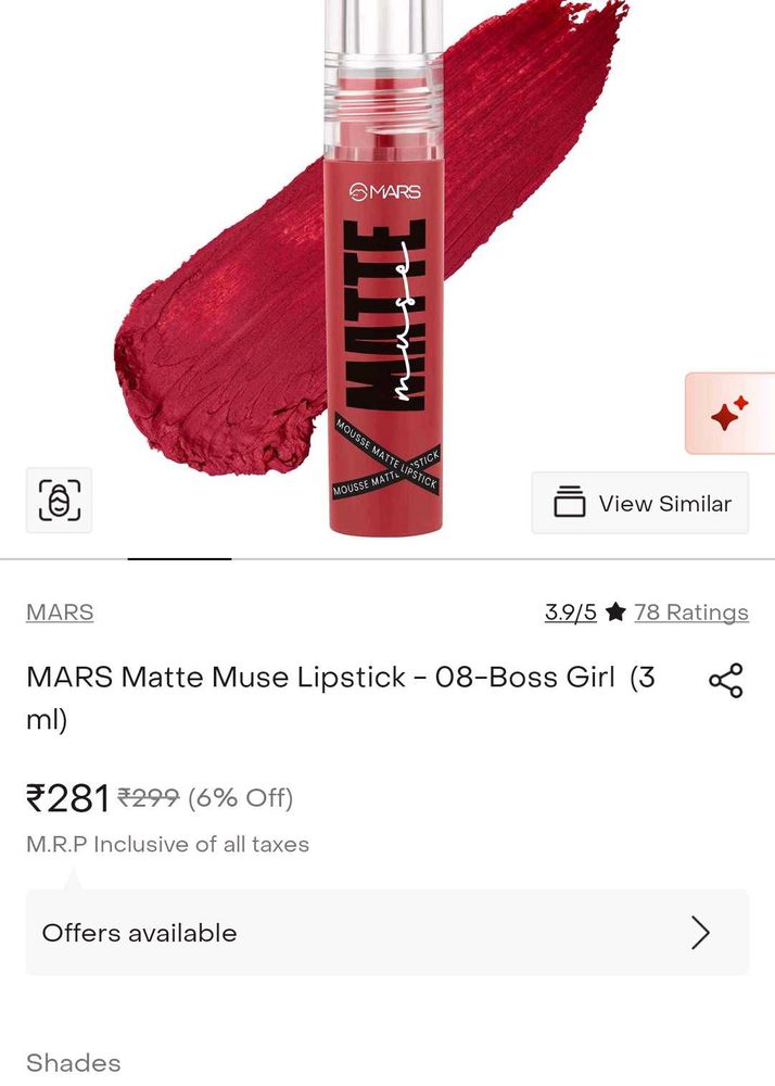 MARS Matte Muse Lipstick 08 Shade