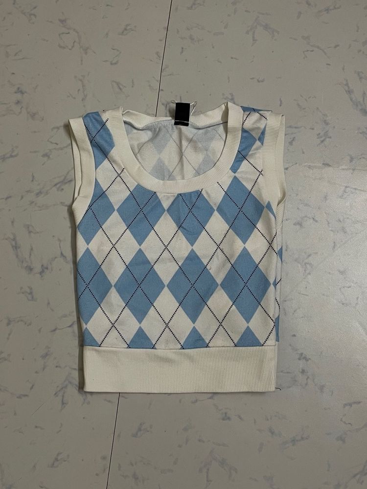 Cute Argyle Knit Vest Top