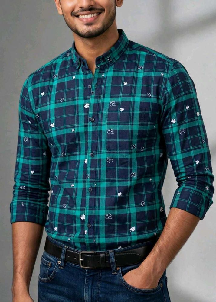 Men's Green &amp; Navy Plaid Shirt