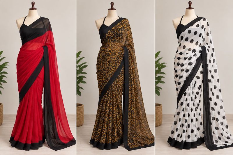 Chic Sarees - Red, Leopard, Polka Dot