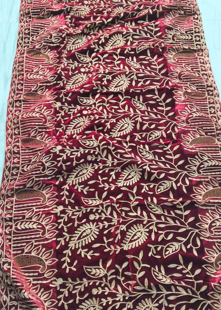 Maroon karwachauth Velvet Embroidered Dupatta