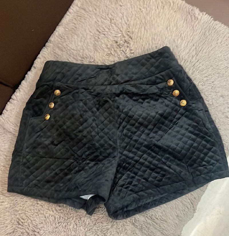 Black Quilted Velvet Shorts