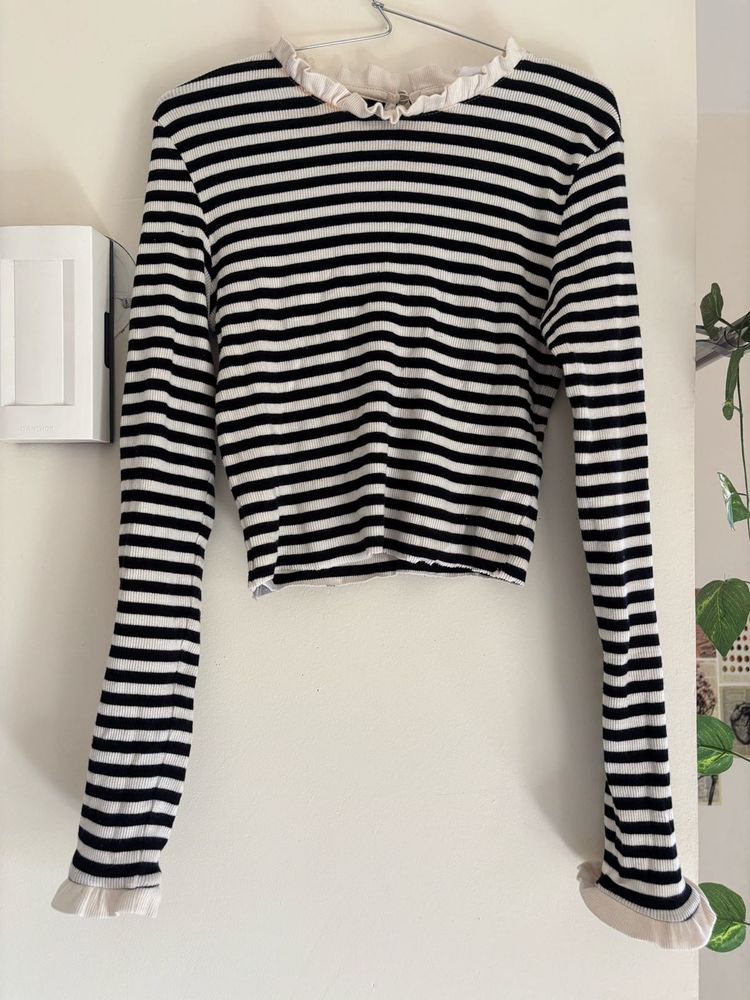 Striped Crop Top with Ruffle Detail