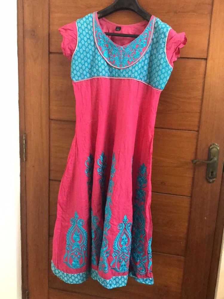 Pink Cotton Anarkali