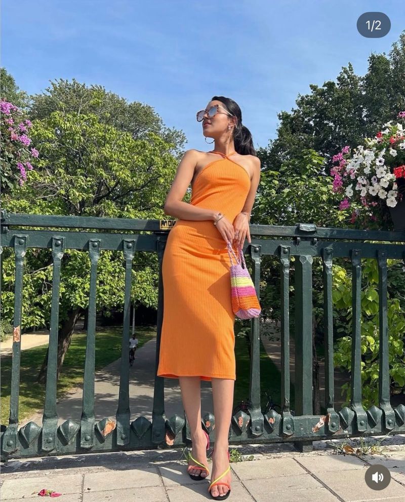 Ribbed Halter Neck Midi Dress