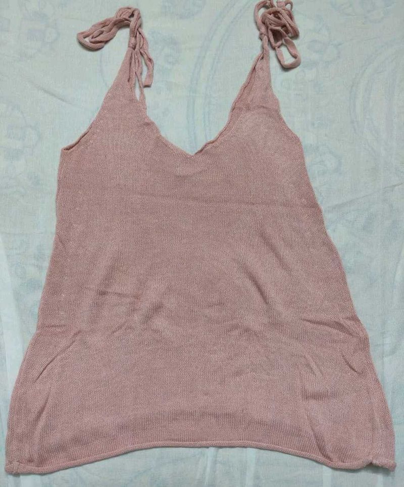 Pink Tie-Strap Knit Top