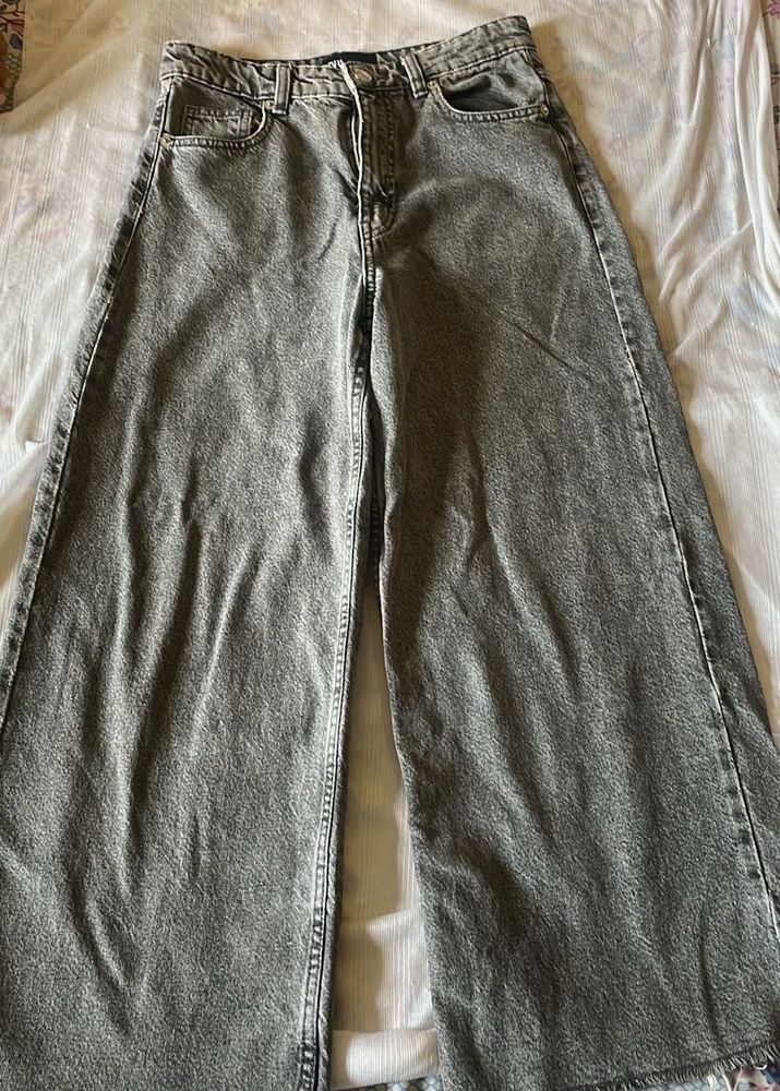 Zara Grey Wide Leg Denim Jeans