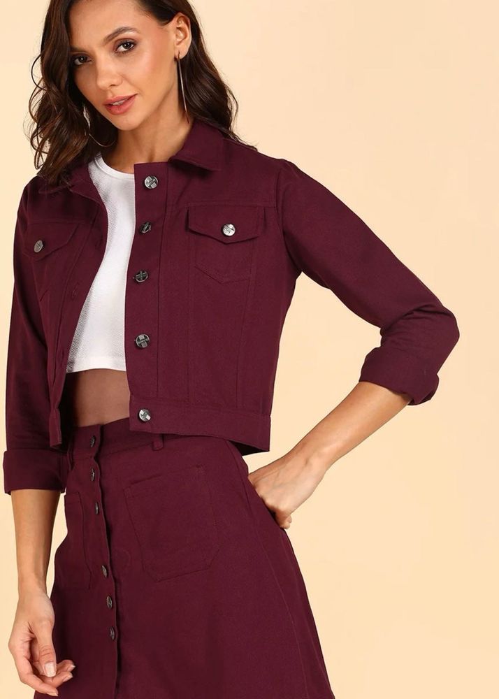 Bramd new Maroon Denim Jacket and Skirt