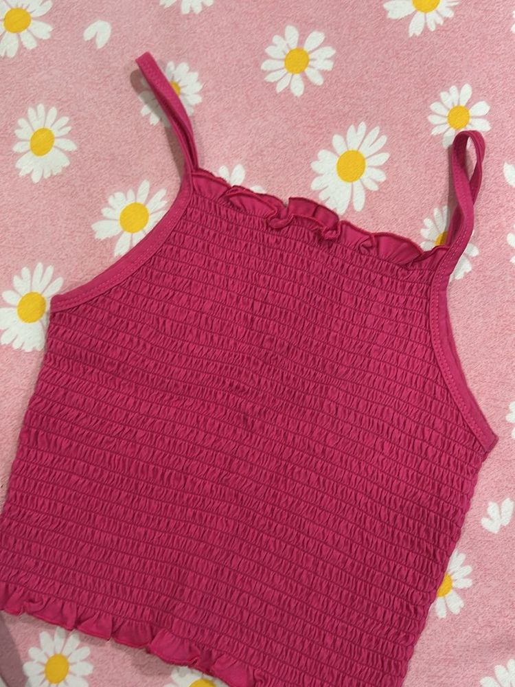 Hot Pink Smocked Crop Top