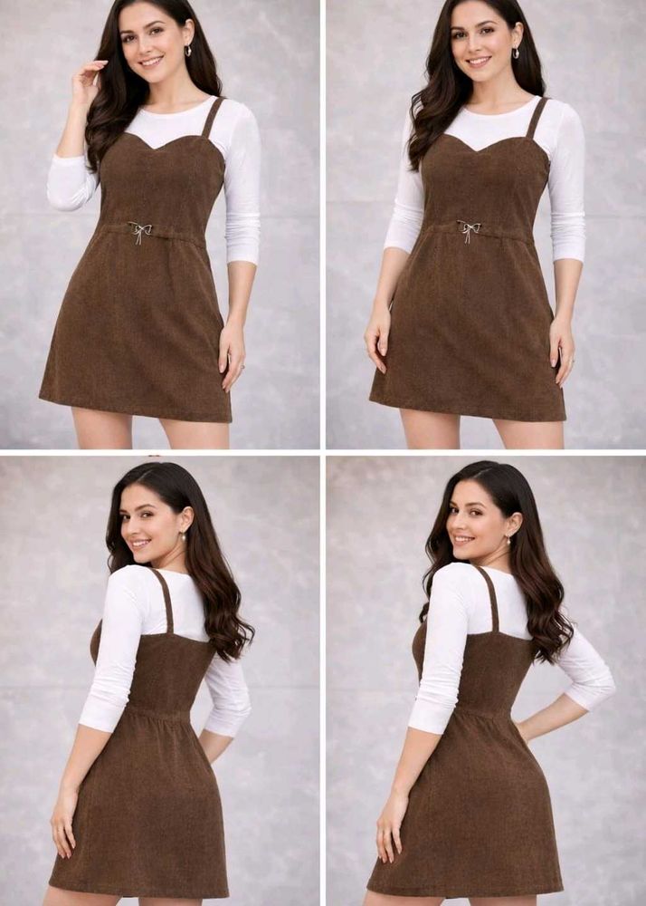 Corduroy Brown Mini Dress with Straps