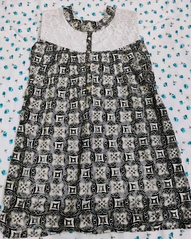 Stylish Printed Kurta with Lace Neckline