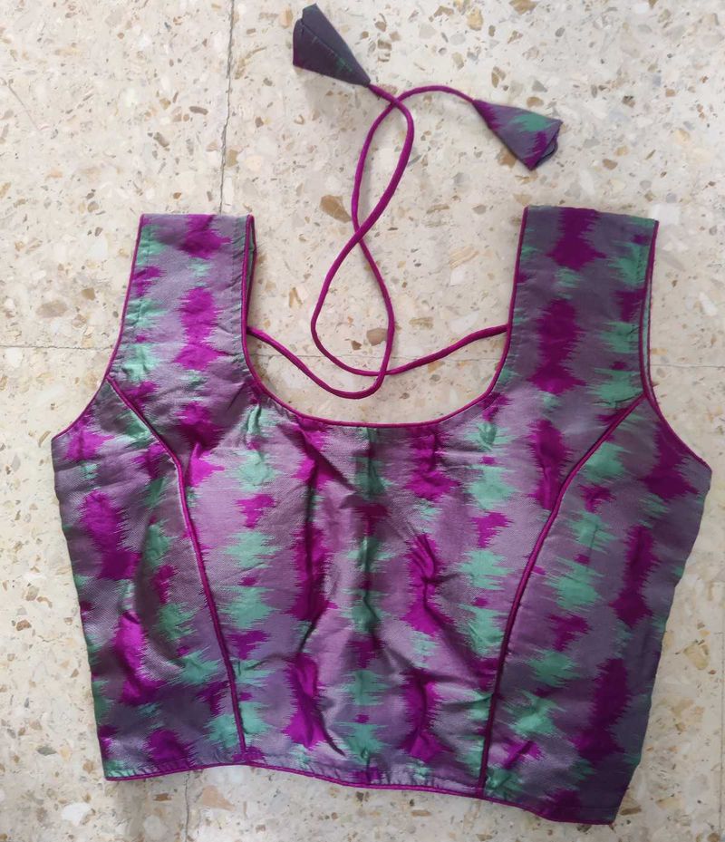 Purple or magenta , seagreen Ikat Print Blouse