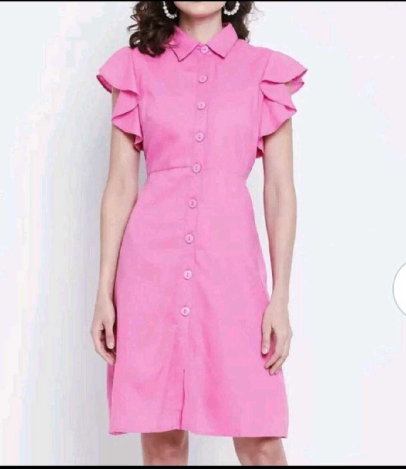 Madame Pink Ruffle Sleeve Dress