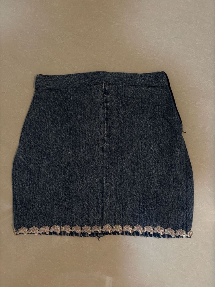 denim pinteresty beaded mini skirt