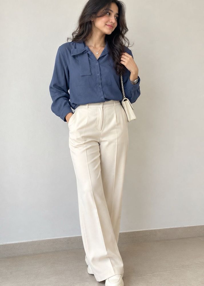 Stylish Blue Bow Neck shirt