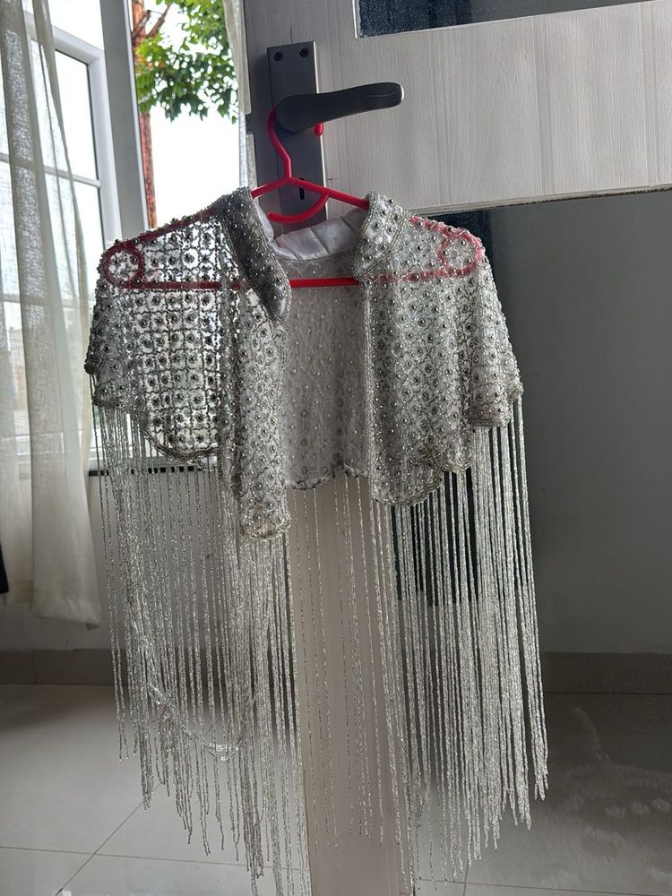 Embellished Net Cape with Tassels