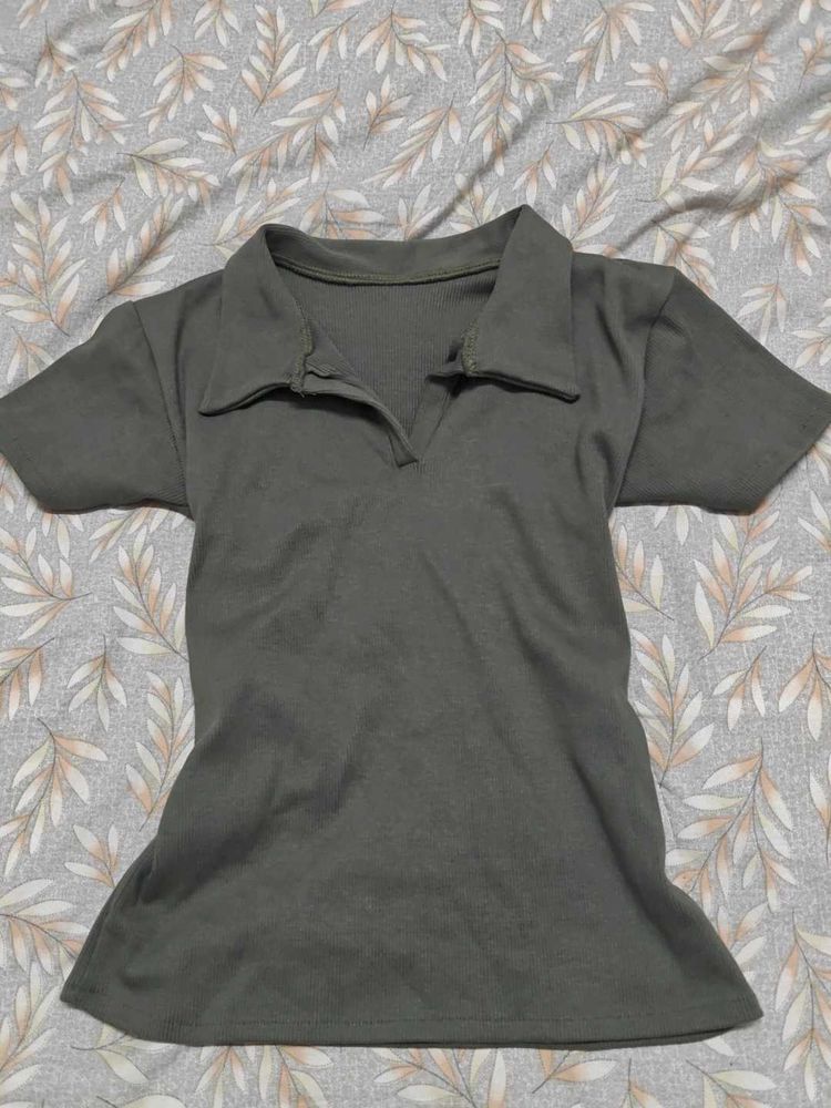 Stylish Olive Green Polo Top