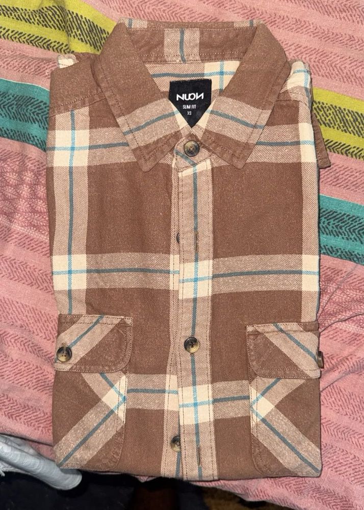 Brown Plaid Slim Fit Casual Shirt