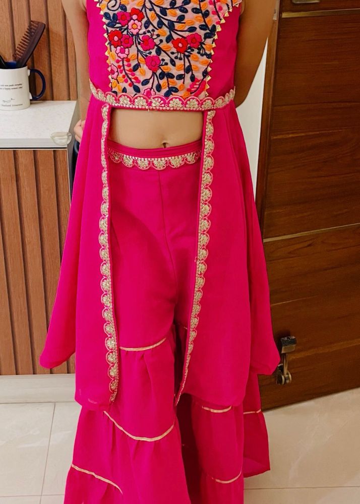 Stunning Pink Embroidered Kurta Set with Sharara