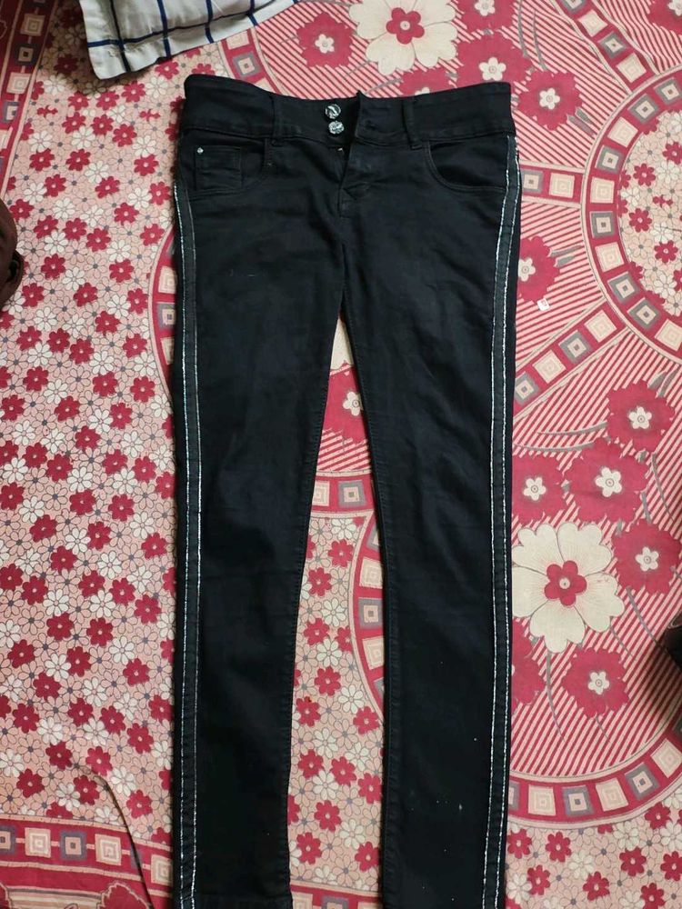 Black Jeans with Side Stripe
