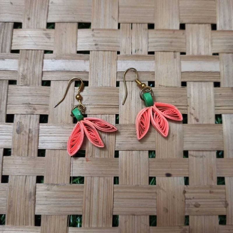 Handmade Quilling Earrings - Coral Petals