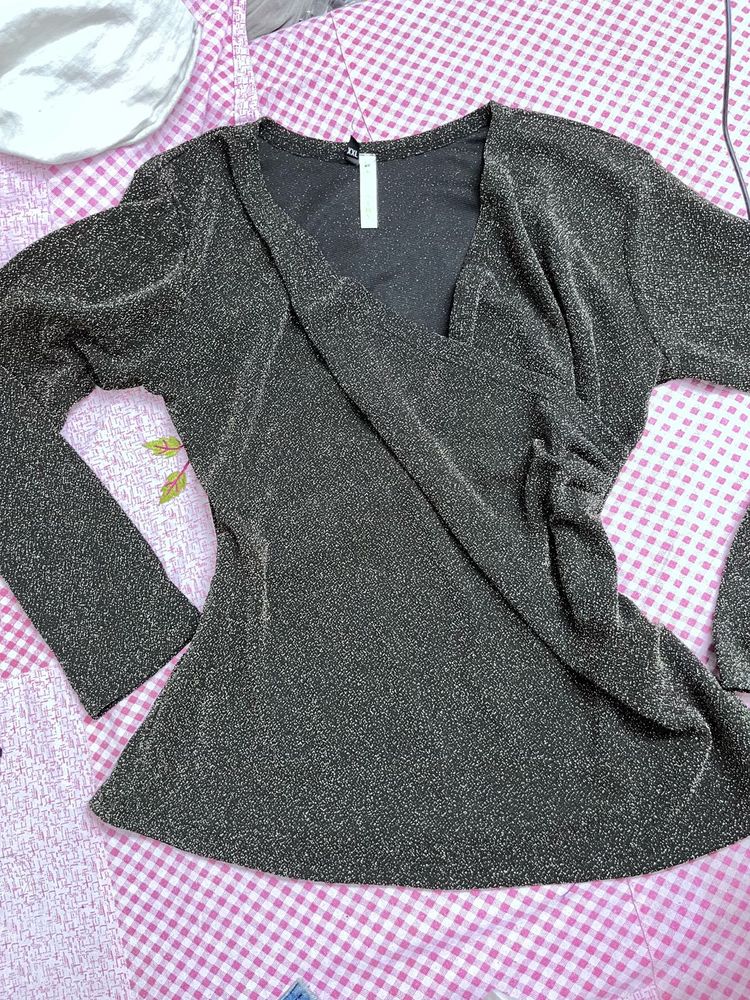 Shimmery Black Wrap Top