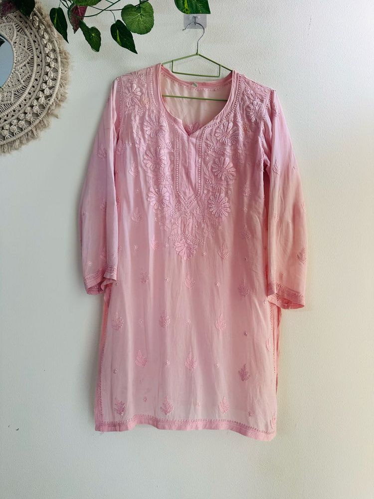 Pastal Pink authentic Lucknawi chikenkari Kurta