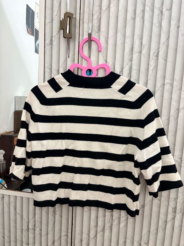 Striped Cropped Knitted Top
