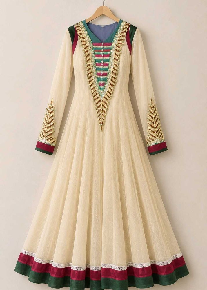 Elegant Cream Embellished Anarkali Gown