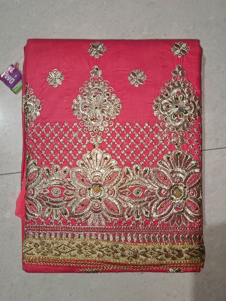 Elegant Pink Embroidered Dress Material