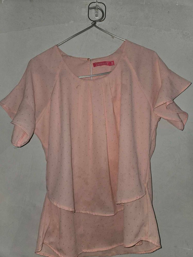 Chic Pink Polka Dot Flutter Sleeve Top