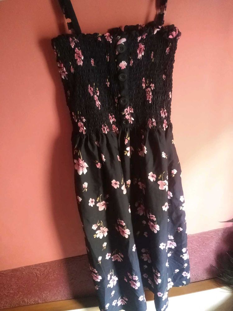 Black Floral Smocked Mini Dress